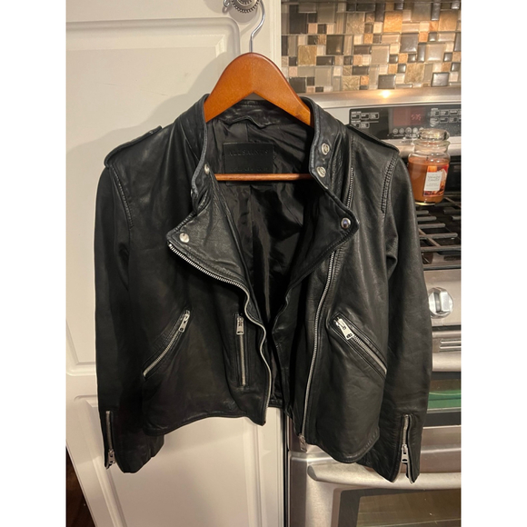 AllSaints Klyn Black Leather Biker Jacket - Picture 8 of 12